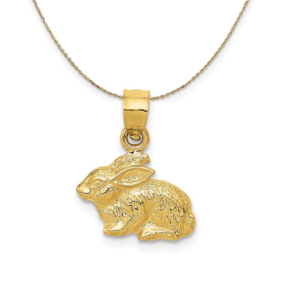 14k Yellow Gold Textured Rabbit Necklace - 18 Inch